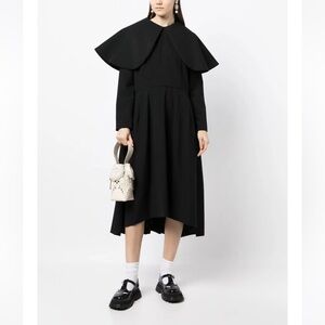 COMME DES GARÇON Black Oversize Midi Dress With Apron Neck Size XS New W Tags.